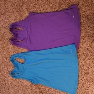 Nike dri fit tight fit medium ribbed racerback tanks purple and blue